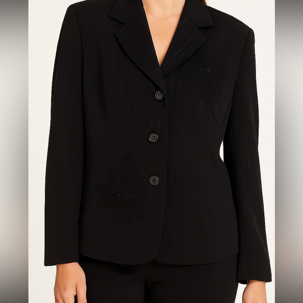 Bob Mackie Black Embroidered Flower Blazer Size 16